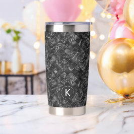 Moderne Monogrammed Zwart Faux Glitter Patroon Geïsoleerde Drinkbeker