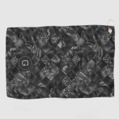 Moderne Monogrammed Zwart Faux Glitter Patroon Golfhanddoek (Horizontaal)