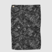 Moderne Monogrammed Zwart Faux Glitter Patroon Golfhanddoek (Voorkant)