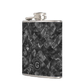 Moderne Monogrammed Zwart Faux Glitter Patroon Heupfles (Links)