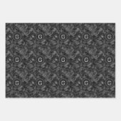Moderne Monogrammed Zwart Faux Glitter Patroon Inpakpapier Vel (Voorkant)