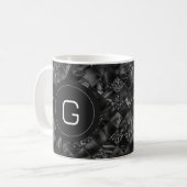 Moderne Monogrammed Zwart Faux Glitter Patroon Koffiemok (Voorkant links)