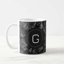 Moderne Monogrammed Zwart Faux Glitter Patroon Koffiemok