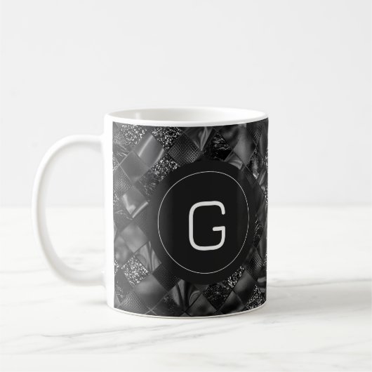 Moderne Monogrammed Zwart Faux Glitter Patroon Koffiemok (Links)