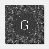 Moderne Monogrammed Zwart Faux Glitter Patroon Magneet (Voorkant)