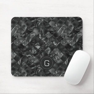 Moderne Monogrammed Zwart Faux Glitter Patroon Muismat