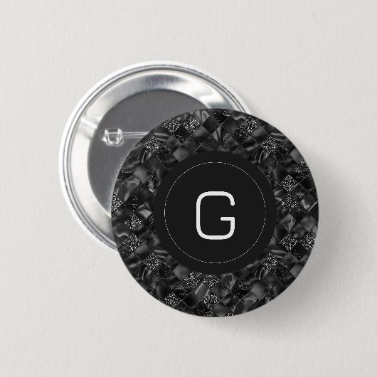 Moderne Monogrammed Zwart Faux Glitter Patroon Ronde Button 5,7 Cm (Voorkant /achterkant)