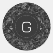 Moderne Monogrammed Zwart Faux Glitter Patroon Ronde Sticker (Voorkant)