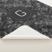 Moderne Monogrammed Zwart Faux Glitter Patroon Sherpa Deken (3/4)