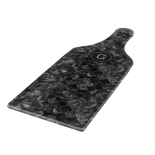 Moderne Monogrammed Zwart Faux Glitter Patroon Snijplank (Hoek)