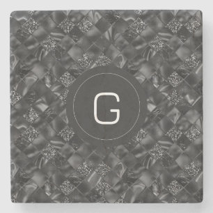 Moderne Monogrammed Zwart Faux Glitter Patroon Stenen Onderzetter