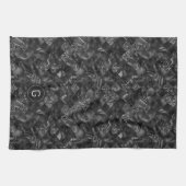 Moderne Monogrammed Zwart Faux Glitter Patroon Theedoek (Horizontaal)