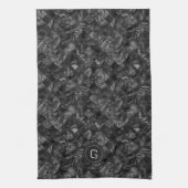 Moderne Monogrammed Zwart Faux Glitter Patroon Theedoek (Verticaal)