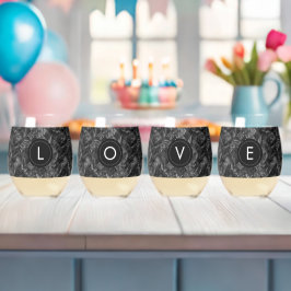 Moderne Monogrammed Zwart Faux Glitter Patroon Wijnglas Zonder Voet