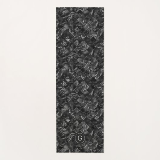 Moderne Monogrammed Zwart Faux Glitter Patroon Yogamat (Voorkant)