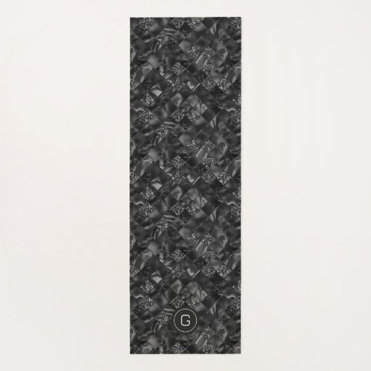 Moderne Monogrammed Zwart Faux Glitter Patroon Yogamat (Achterkant)