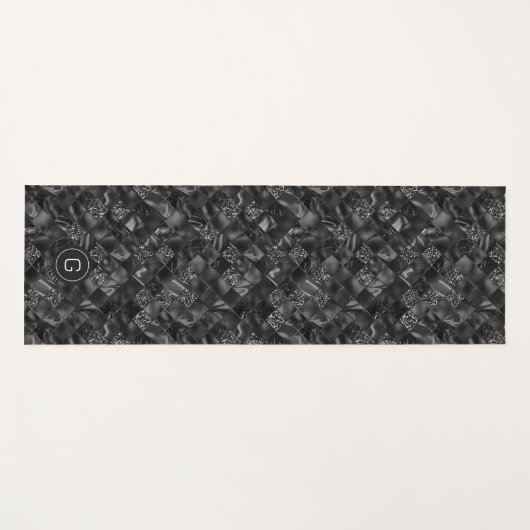 Moderne Monogrammed Zwart Faux Glitter Patroon Yogamat (Voorkant (horizontaal))