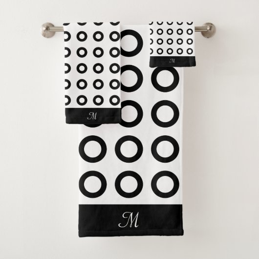 Moderne Monogrammed Zwart & Wit Badhanddoek Set Bad Handdoek (Insitu)