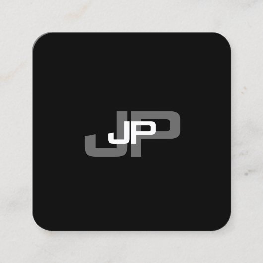 Moderne Monogrammed Zwart Wit Eenvoudige Sjabloon Vierkante Visitekaartje (Voorkant)