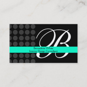 Moderne Monogrammen binnenontwerp Blauwgroen zwart Visitekaartje