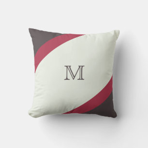 Moderne monogrammen bruin en rood gestreept kussen