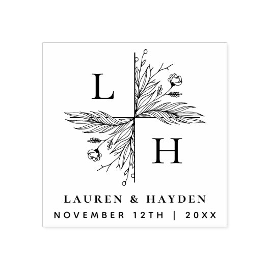 Moderne Monogrammen | Elegant Floral Save the Date Rubberstempel (Afrduk)
