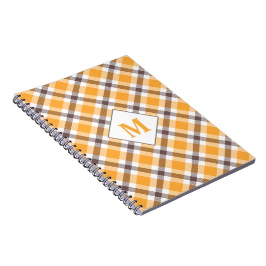 Moderne monogrammen Oranje Pset Tartan Patroon Notitieboek (Rechterzijde)