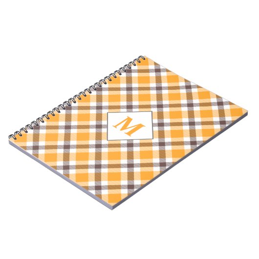 Moderne monogrammen Oranje Pset Tartan Patroon Notitieboek (Linkerzijde)
