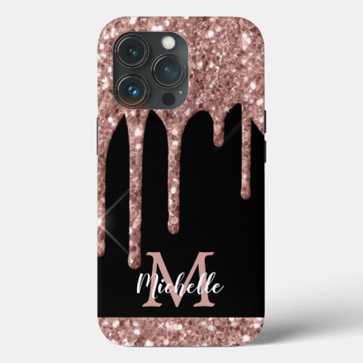 Moderne monogrammen Roos Gold Glitter Drift Hoesje (Achterkant)