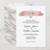 Moderne Monogrammen Roos Gouden Marmeren Hart Brui Kaart (Voorkant / Achterkant)