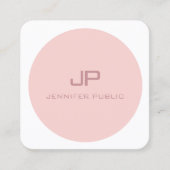 Moderne Monogrammen Sjabloon Blush Pink White Vierkante Visitekaartje (Voorkant)