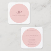 Moderne Monogrammen Sjabloon Blush Pink White Vierkante Visitekaartje (Voorkant / Achterkant)