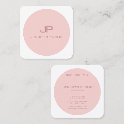 Moderne Monogrammen Sjabloon Blush Pink White Vierkante Visitekaartje (Voorkant / Achterkant)