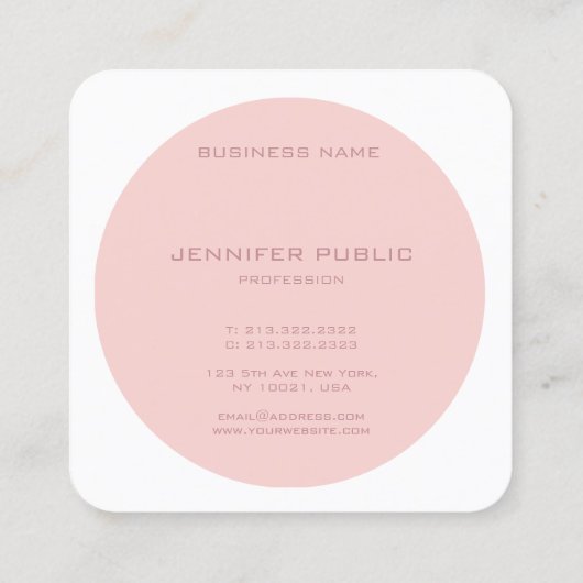 Moderne Monogrammen Sjabloon Blush Pink White Vierkante Visitekaartje (Achterkant)