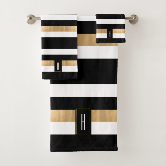 Moderne monogrammen Striped Bath Towel Set Bad Handdoek (Insitu)