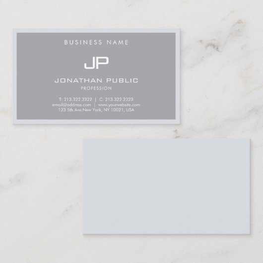 Moderne monogrammen van Elegant Grey Minimalist Pl Visitekaartje (Voorkant / Achterkant)
