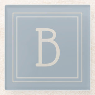 Moderne monogrammen Zacht Blauw en Ivory Initiaal Glazen Onderzetter