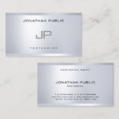 Moderne monogrammen, zilveren blik, eenvoudig visitekaartje (Voorkant / Achterkant)