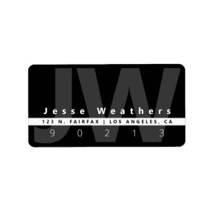 Moderne monogrammen   Zwart wit en grijs adres Etiket