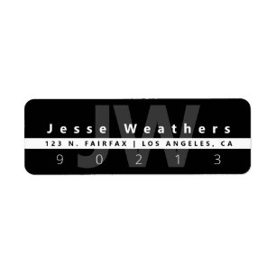 Moderne monogrammen Zwart wit en grijs adres Etiket
