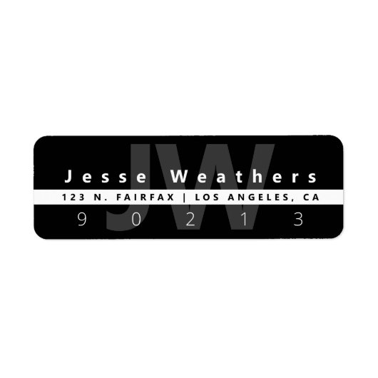 Moderne monogrammen | Zwart wit en grijs adres Etiket (Voorkant)