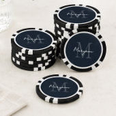 Moderne Monogramnaam Blauw Poker Chips