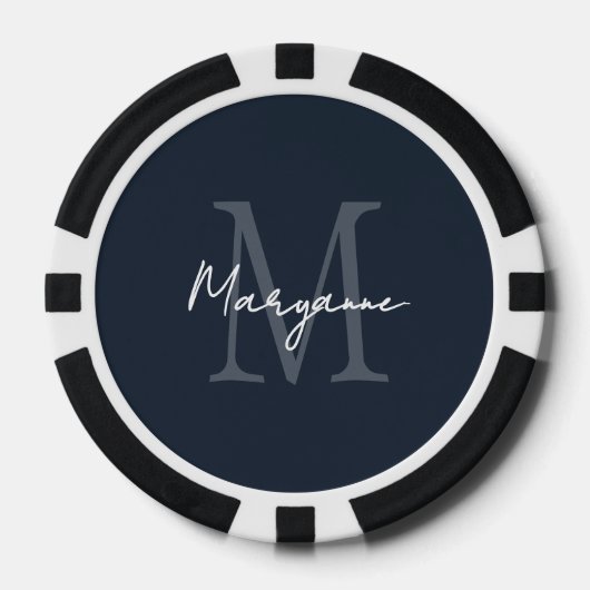 Moderne Monogramnaam Blauw Poker Chips (Voorkant)