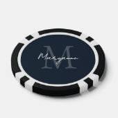 Moderne Monogramnaam Blauw Poker Chips (Enkel)