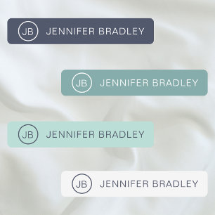Moderne Monogramnaam Blauw Teal Mint Wit Labels
