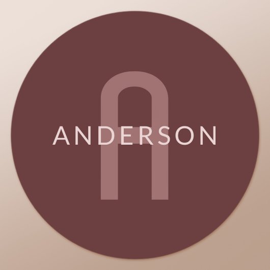 Moderne monogramnaam | donkerrood ronde sticker
