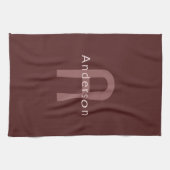 Moderne monogramnaam | donkerrood theedoek (Horizontaal)