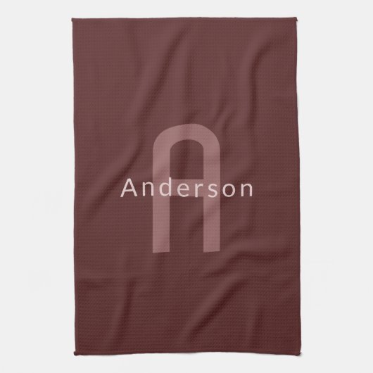 Moderne monogramnaam | donkerrood theedoek (Verticaal)