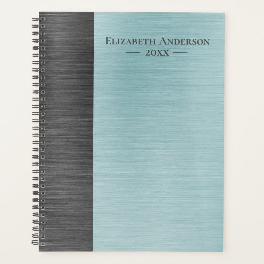Moderne monogramnaam geborsteld metalen dagplanner planner (Voorkant)