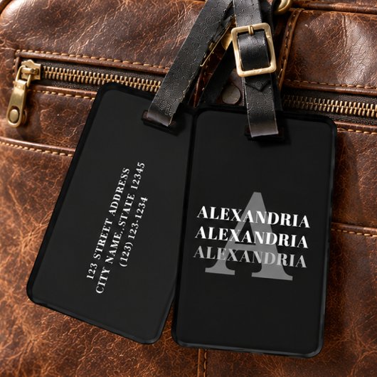 Moderne Monogramnaam Grijs Zwart Bagagelabel